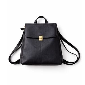 Mazzini Black Leather Expandable Backpack